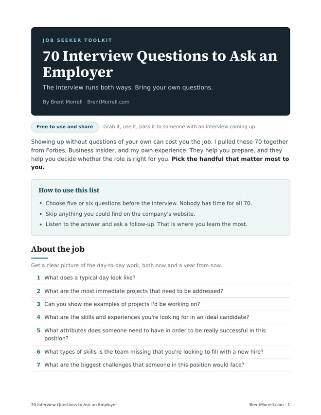 First page of 70 Interview Questions to Ask an Employer