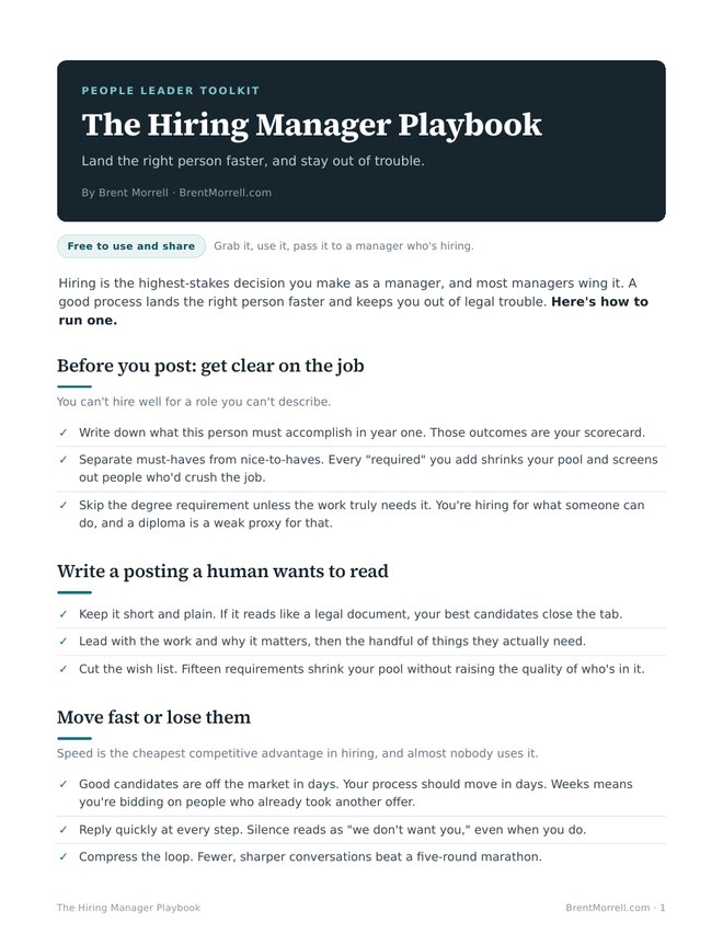 First page of The Hiring Manager Playbook